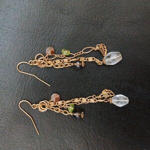 Chic Gold and Green Dangle Earrings